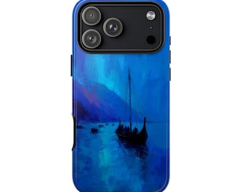Viking Ship Blue Midnight Ocean Phone Case • Original Artwork • Heavy Duty Protection • Tech Gift • Lifetime Warranty