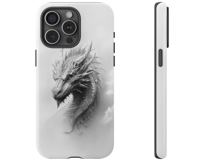 Mystic Dragon Black White Draco Phone Case: iPhone, Galaxy, Pixel - Lifetime Warranty