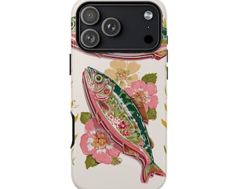 Pink Green Sardine Pink Floral Fish Phone Case • Original Artwork • Heavy Duty Protection • Tech Gift • Lifetime Warranty