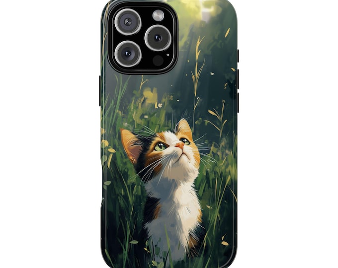 Calico Cat Grass Field Kitten Phone Case: iPhone, Galaxy, Pixel - Lifetime Warranty