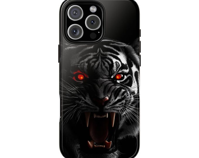 Black White Fierce Tiger Red Eyes Phone Case: iPhone, Galaxy, Pixel - Lifetime Warranty