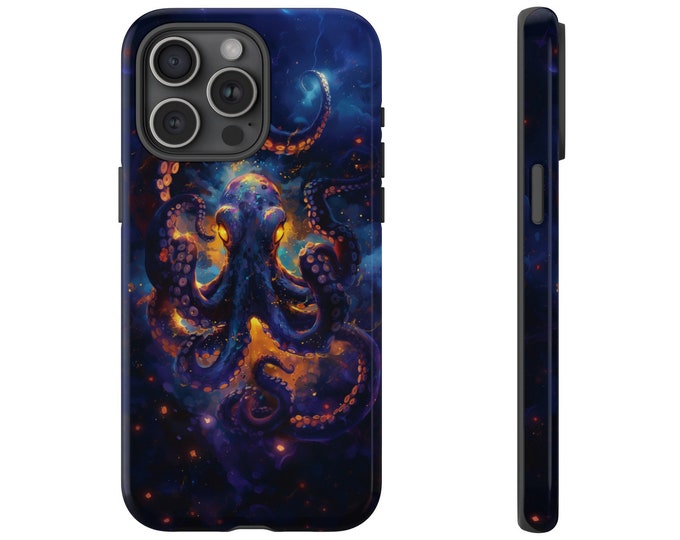 Phone Case for Galaxy S25 S24 S22, iPhone 15 14 13 12 11, Pixel - Galaxy Octopus Universe Blue Orange Purple - Gift Ideas - iPhone Case