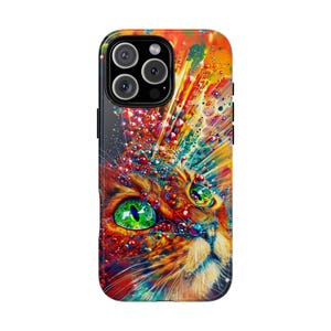 Psychedelic Cat Green Eyed Liquid Kitty Phone Case: iPhone, Samsung Galaxy, Pixel - MagSafe Compatible