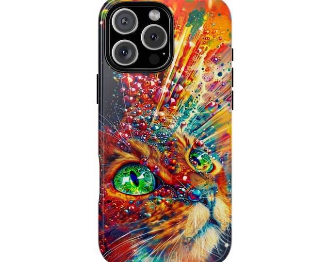 Psychedelic Cat Green Eyed Liquid Kitty Phone Case: iPhone, Galaxy, Pixel - Lifetime Warranty