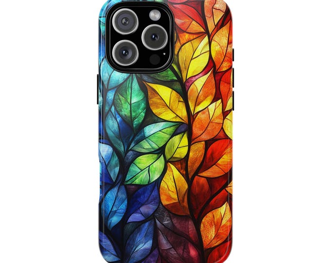 Stained Glass Leaves Phone Case: iPhone, Galaxy, Pixel - Lifetime Warranty