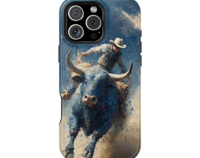 Big Blue Rodeo Bull Rider Cowboy Phone Case: iPhone, Galaxy, Pixel - Lifetime Warranty