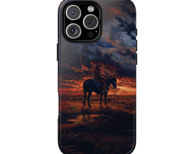 Cowboy American Flag Sunset Phone Case: iPhone, Galaxy, Pixel - Lifetime Warranty