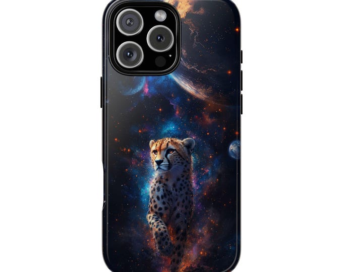 Cheetah Walking Stars Space Planets Phone Case: iPhone, Galaxy, Pixel - Lifetime Warranty