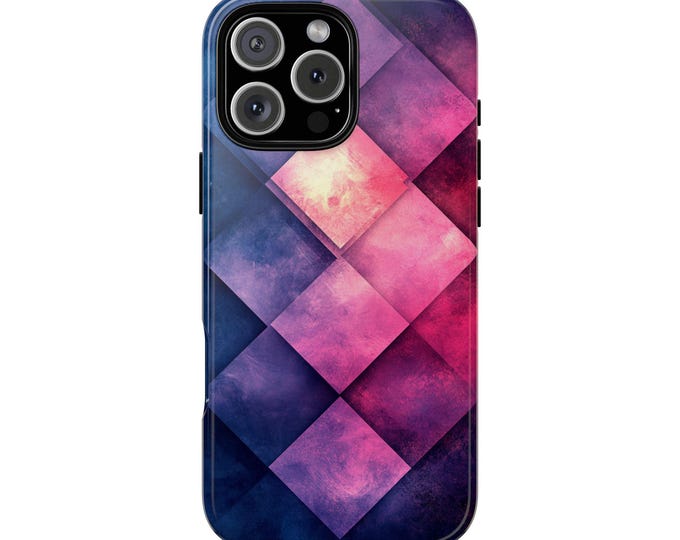 Pink Purple Tone Diamond Gradient Squares Shapes Phone Case: iPhone, Galaxy, Pixel - Lifetime Warranty