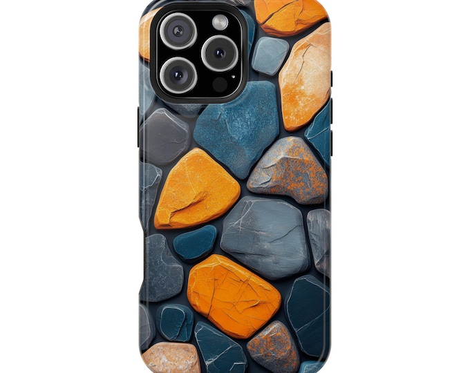 Yellow Blue Stone Pebble Rock Artwork Phone Case: iPhone, Galaxy, Pixel - Lifetime Warranty