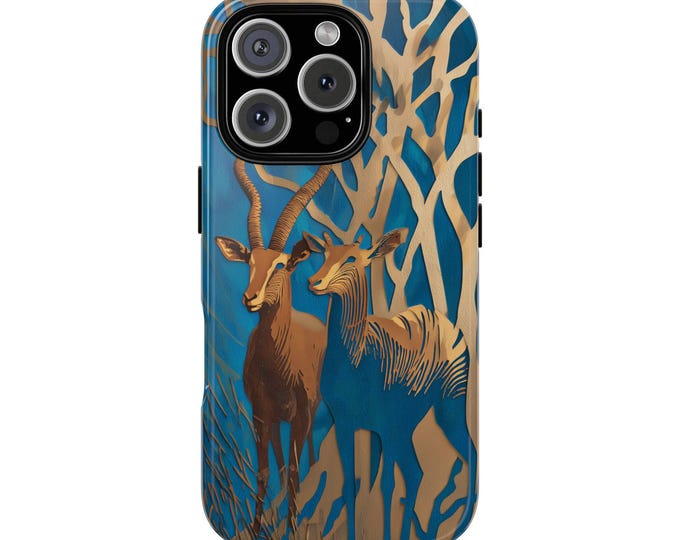 Antelopes Safari Bronze Blue Phone Case: iPhone, Galaxy, Pixel - Lifetime Warranty