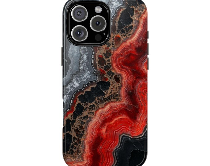 Red Silver Black Geode Agate Rock Slice Phone Case: iPhone, Galaxy, Pixel - Lifetime Warranty