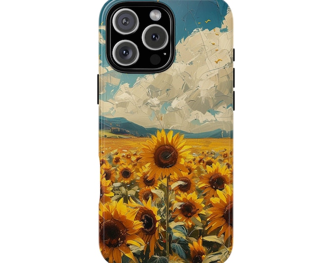 Vintage Sunflower Field Dreamy Clouds Phone Case: iPhone, Galaxy, Pixel - Lifetime Warranty