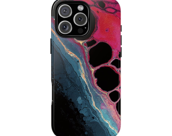 Cerulean Pink Abstract Liquid Black Phone Case: iPhone, Galaxy, Pixel - Lifetime Warranty