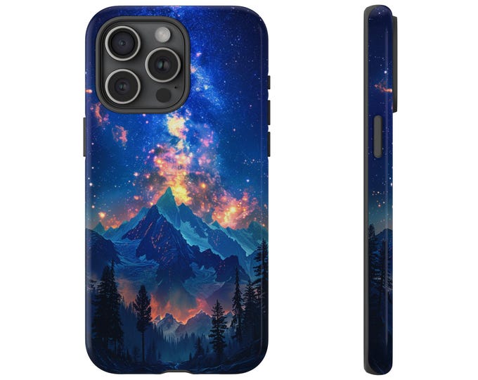 Night Sky Stars Mountain Valley Forest Phone Case: iPhone, Galaxy, Pixel - Lifetime Warranty