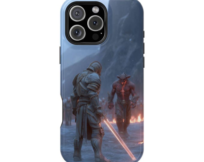 Paladin Knight Wielding Sword on Demon Phone Case: iPhone, Galaxy, Pixel - Lifetime Warranty
