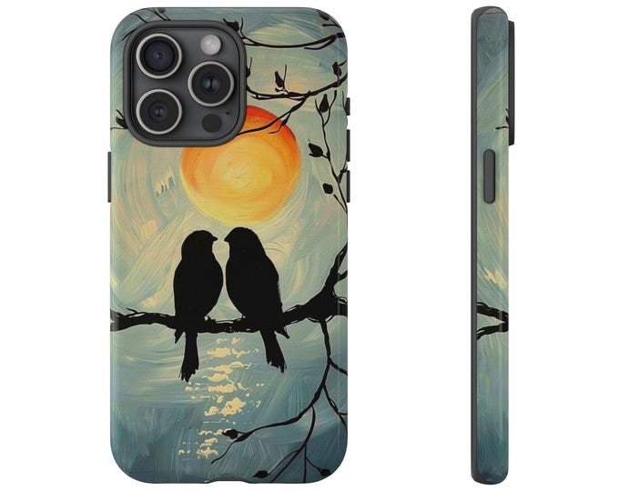 Two Love Birds on Tree Sunset Phone Case: iPhone, Galaxy, Pixel - Lifetime Warranty