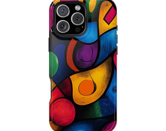 Romero Abstract Shapes Blue Orange Pink Phone Case: iPhone, Galaxy, Pixel - Lifetime Warranty