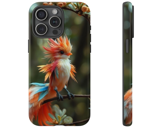 Coral Phoenix Phone Cover, Colorful Bird Feathers Phone Case: iPhone, Galaxy, Pixel - Lifetime Warranty
