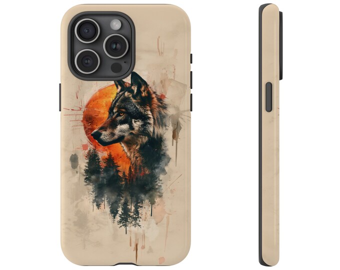 Dynamic Abstract Wolf Blood Moon Forest Trees Phone Case: iPhone, Galaxy, Pixel - Lifetime Warranty