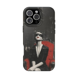 Crimson Enigma Blind Folded Woman Drip - Phone Case for iPhone 16 16e 15 14 13 Pro Max | Galaxy S25 S24 | Pixel 9 9a | Wireless Charging