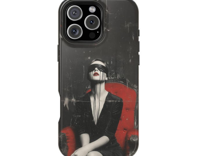 Crimson Enigma Blind Folded Woman Drip Phone Case: iPhone, Galaxy, Pixel - Lifetime Warranty