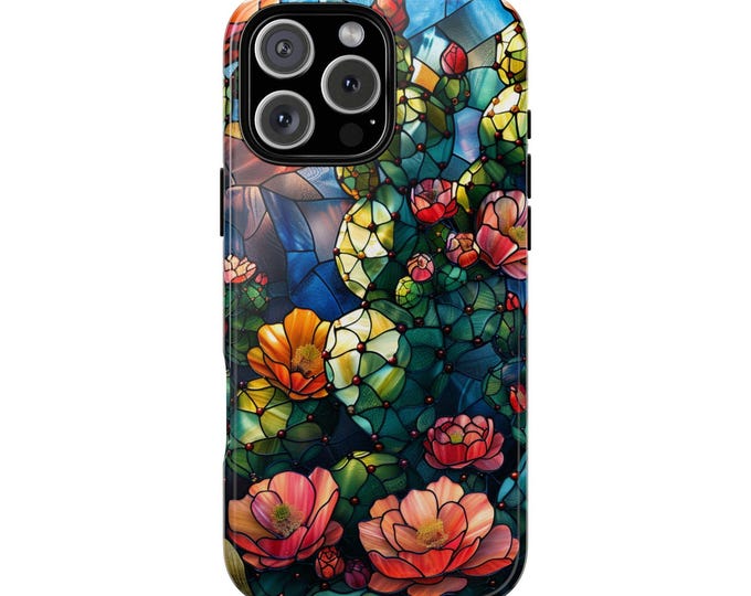 Stained Glass Cactus Phone Case, Desert Flower Plant Phone Case: iPhone, Samsung Galaxy, Google Pixel