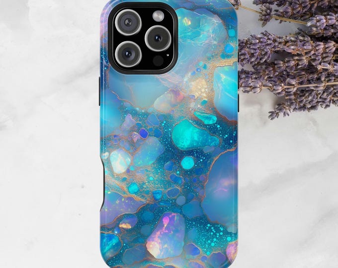 Iridescent Sky Blue Opal Rock Shine Phone Case: iPhone, Galaxy, Pixel - Lifetime Warranty