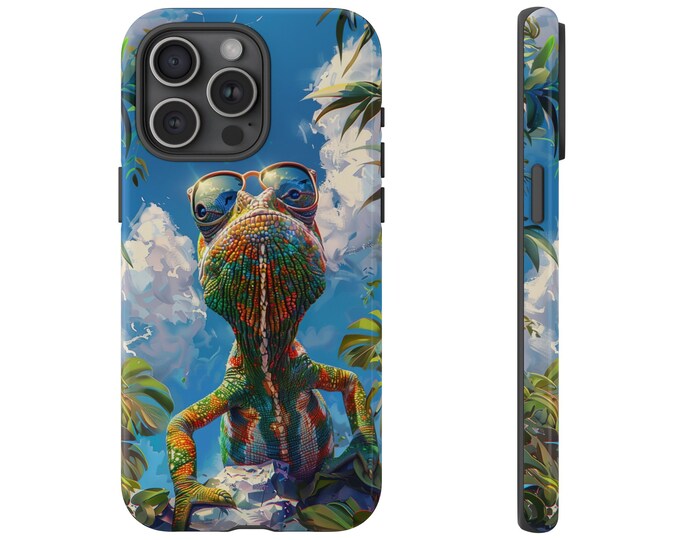 Chameleon Lizard Reptile Chillin in a Sunny Sky Phone Case: iPhone, Galaxy, Pixel - Lifetime Warranty