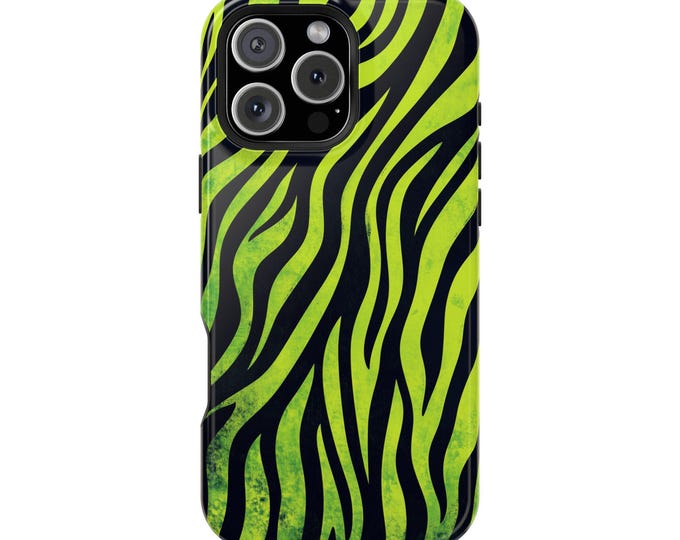Neon Green and Black Zebra Stripes Phone Case: iPhone, Galaxy, Pixel - Lifetime Warranty