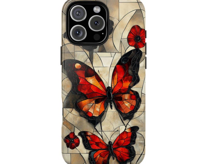 Monarch Butterflies Stained Glass Flower Phone Case: iPhone, Galaxy, Pixel - Lifetime Warranty