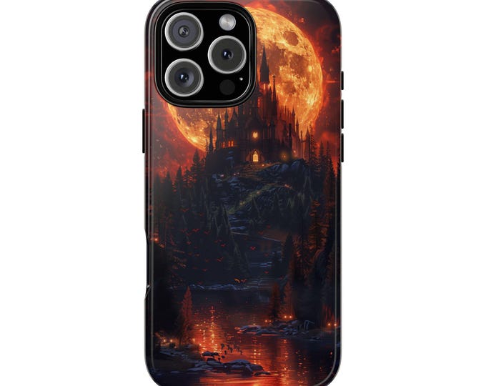 Dark Castle Orange Blood Moon Forest Phone Case: iPhone, Galaxy, Pixel - Lifetime Warranty
