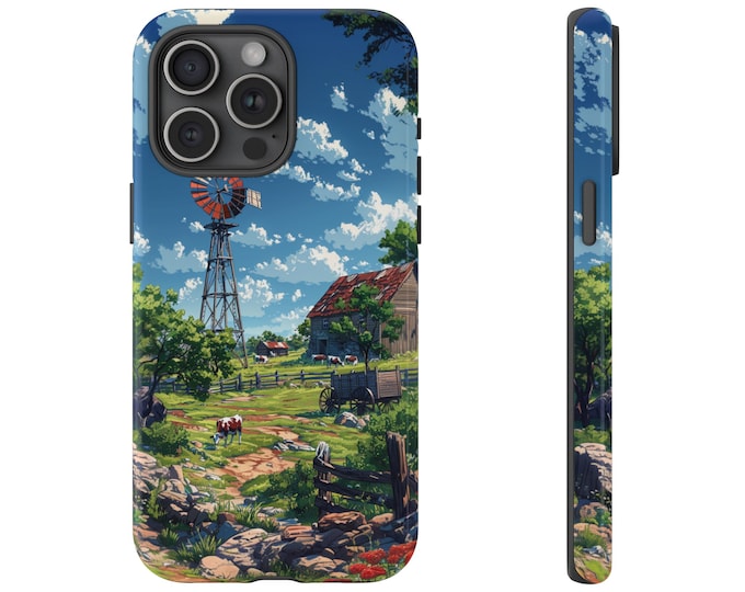 Farmland Barn with Windmill Cows Green Farm Phone Case: iPhone, Galaxy, Pixel - Lifetime Warranty