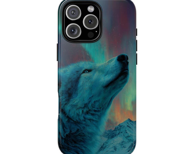 Wolf Northern Lights Wilderness Phone Case: iPhone, Galaxy, Pixel - Lifetime Warranty