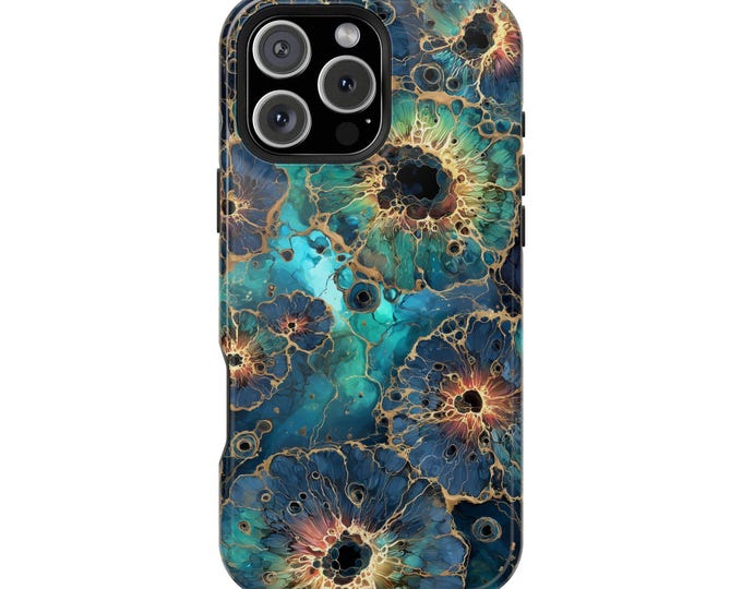 Cellular Marble Teal Cobalt Resin Phone Case: iPhone, Galaxy, Pixel - Lifetime Warranty