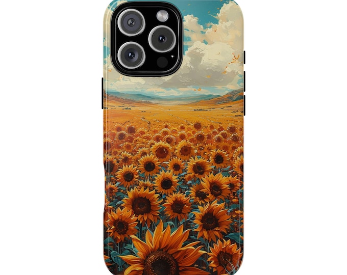 Sunny Sunflowers Field Blue Sky Clouds Phone Case: iPhone, Galaxy, Pixel - Lifetime Warranty