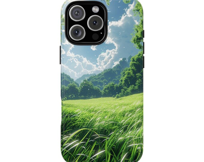 Wavy Green Lush Grass Windy Field Meadow Blue Sky Phone Case - iPhone, Samsung Galaxy, Pixel - Lifetime Warranty