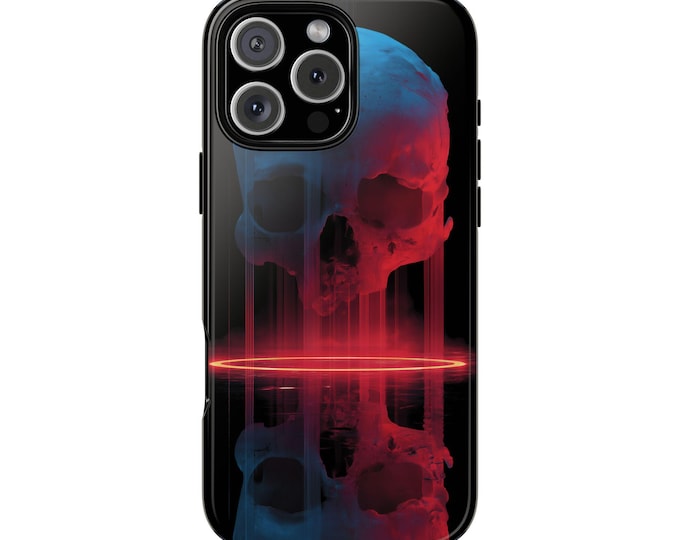 Neon Skull Red Blue Reflective Glow Ring Skulls Art Phone Case: iPhone, Galaxy, Pixel - Lifetime Warranty