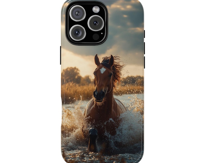 Horse Running in River Wilderness Phone Case: iPhone, Galaxy, Pixel - Lifetime Warranty