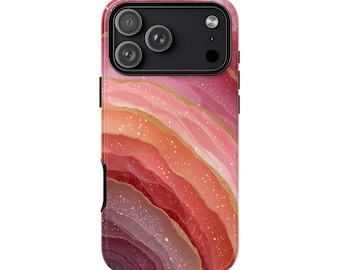 Rose Pink Marble Coral Glitter Wave Phone Case • Original Artwork • Heavy Duty Protection • Tech Gift • Lifetime Warranty