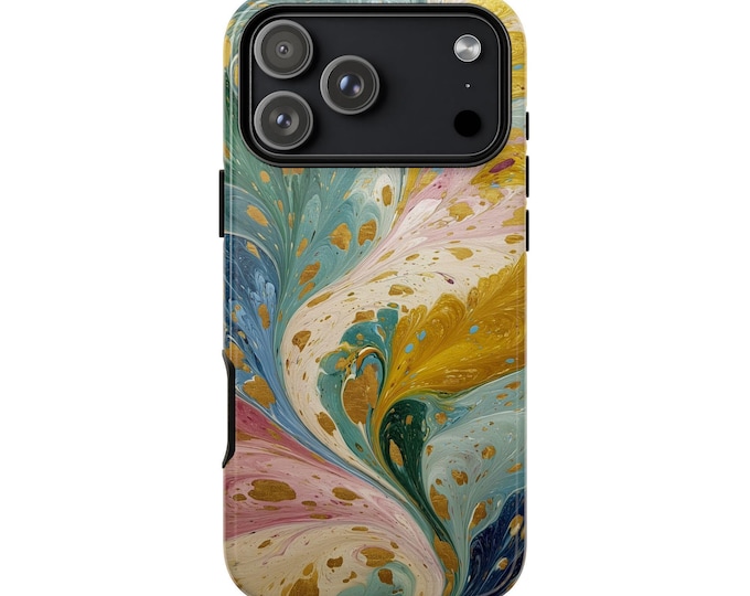Liquid Marble Yellow Teal Dip Phone Case: iPhone, Galaxy, Pixel - Lifetime Warranty