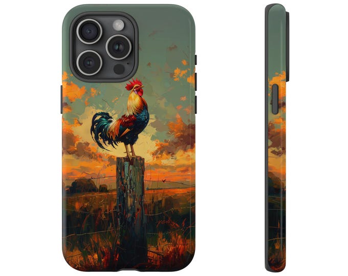 Morning Sunrise Rooster Post - Tough Phone Case: iPhone, Galaxy, Pixel - Lifetime Warranty