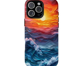 Sunset Ocean Waves Pastel Sun Gradient Phone Case - Personalized, MagSafe Compatible, Lifetime Warranty