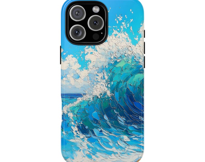 Crashing Waves Blue Ocean Pastel Paint Phone Case: iPhone, Galaxy, Pixel - Lifetime Warranty