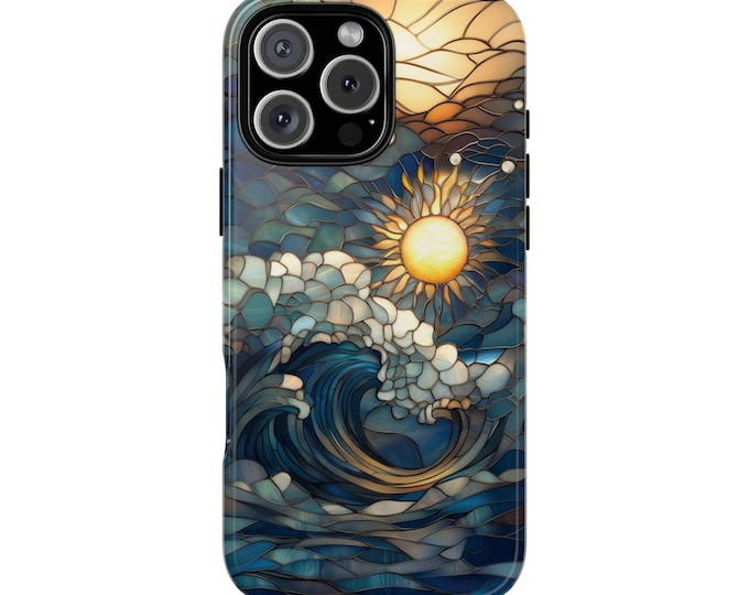 Ocean Waves Stained Glass Sun Blue Open Sea Phone Case: iPhone, Galaxy, Pixel - Lifetime Warranty
