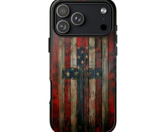 Rustic Cross American Flag Phone Case - Personalized, MagSafe Compatible, Lifetime Warranty