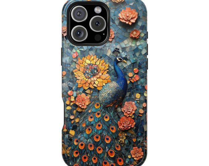 Blue Peacock Mosaic Flower Style Phone Case: iPhone, Galaxy, Pixel - Lifetime Warranty