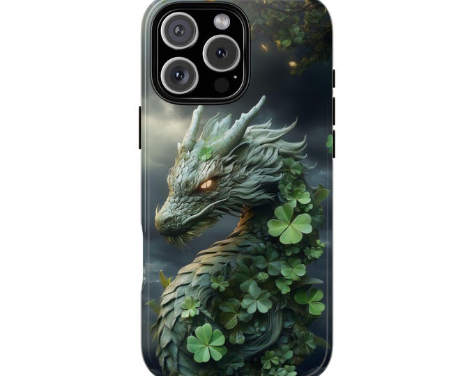 Clover Dragon Enchanted Forest Art Green Floral Leaf Phone Case: iPhone, Galaxy, Pixel - Lifetime Warranty