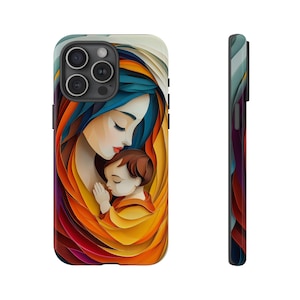 Virgin Mary Baby Jesus Phone Case, Our Lady Guadalupe Christ Cover, Beautiful Art Design - Premium UV Print Slim Tough Cover Protector Case
