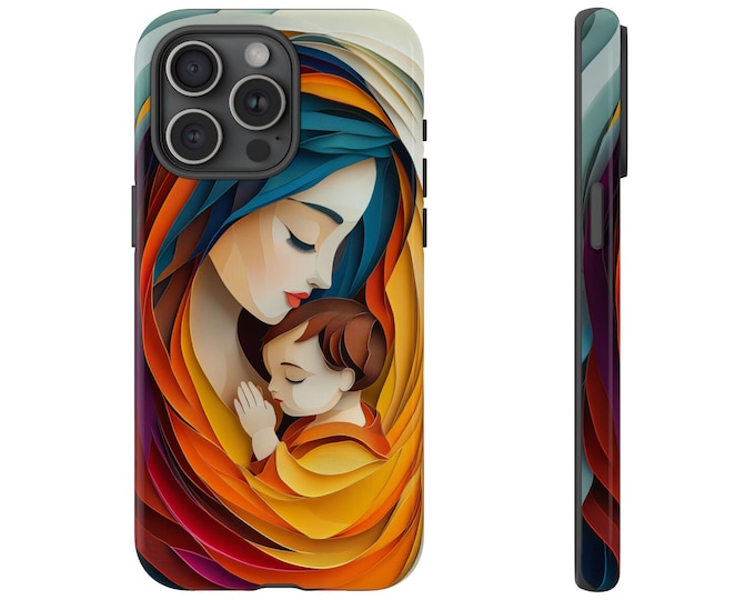 Virgin Mary Baby Jesus Phone Case, Our Lady Guadalupe Christ Cover, Beautiful Art Design - Premium UV Print Slim Tough Cover Protector Case
